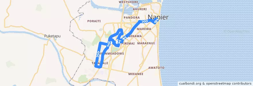 Mapa del recorrido Tamatea - Taradale de la línea  en Napier City.