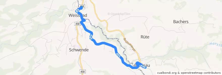 Mapa del recorrido Bus 192: Brülisau => Weissbad de la línea  en Appenzell Innerrhoden.