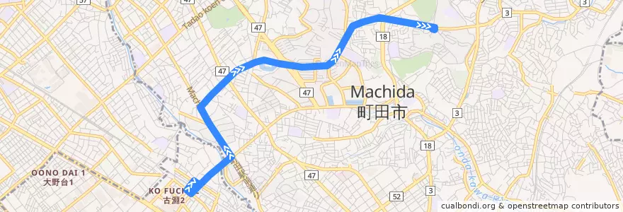 Mapa del recorrido 古淵03系統 de la línea  en 町田市.