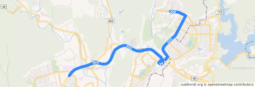 Mapa del recorrido 63: 伏見池公園前→パークタウン中央 de la línea  en 川辺郡.