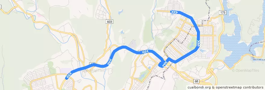 Mapa del recorrido 64: 伏見池公園前→パークタウン中央 de la línea  en 川辺郡.