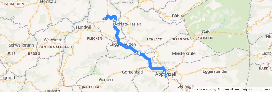 Mapa del recorrido Publicar Appenzell 193, Appenzell => Stein (AR) de la línea  en Санкт-Галлен.