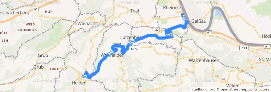 Mapa del recorrido Bus 222: Heiden => Wolfhalden => Rheineck de la línea  en Sankt Gallen.