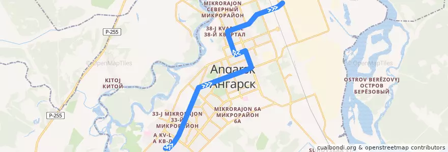 Mapa del recorrido 5 Завод полимеров — 205-й квартал de la línea  en Ангарский городской округ.