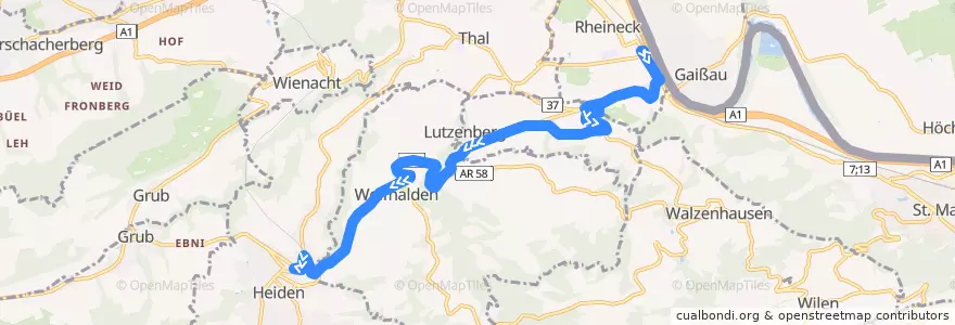 Mapa del recorrido Bus 222: Rheineck => Wolfhalden => Heiden de la línea  en ザンクト・ガレン州.