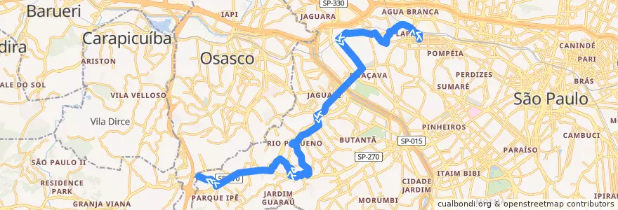 Mapa del recorrido 809T-10: Lapa -> Cohab Raposo Tavares de la línea  en 상파울루.