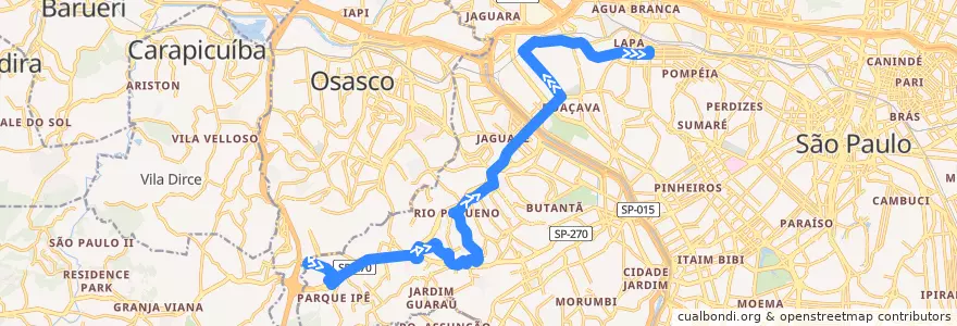 Mapa del recorrido 809T-10: Cohab Raposo Tavares -> Lapa de la línea  en São Paulo.