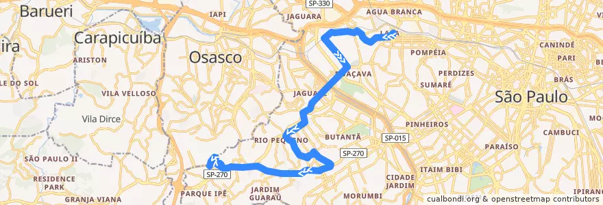 Mapa del recorrido 809H-10: Lapa -> Jardim Boa Vista de la línea  en São Paulo.