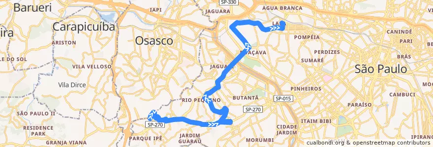 Mapa del recorrido 809H-10: Jardim Boa Vista -> Lapa de la línea  en San Pablo.