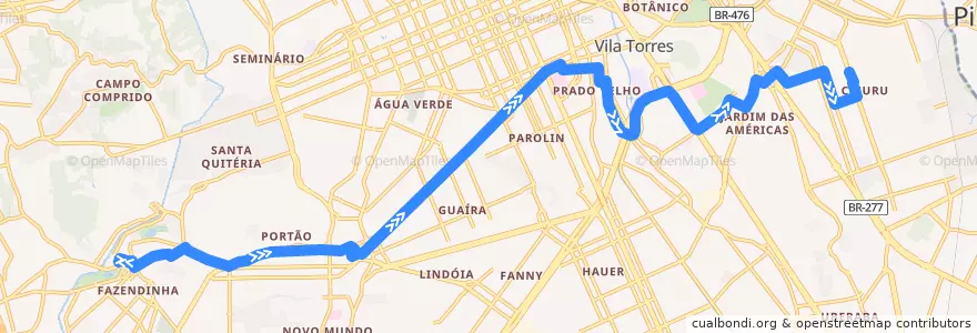 Mapa del recorrido Interbairros V de la línea  en Curitiba.