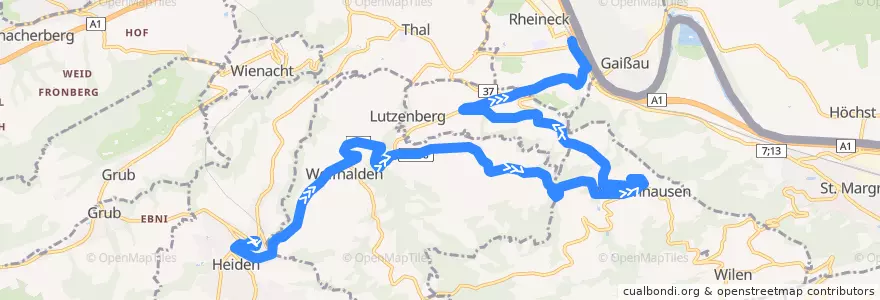 Mapa del recorrido Bus 223: Heiden - Rheineck (Abendbus) via Zelg, Walzenhausen de la línea  en Санкт-Галлен.
