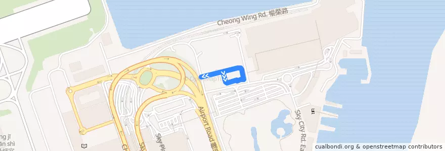 Mapa del recorrido E32 (機場博覽館 <> 葵芳鐵路站) de la línea  en 離島區 Islands District.