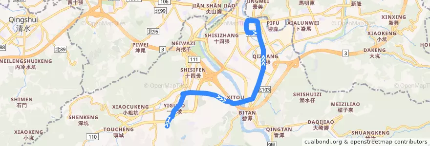Mapa del recorrido 新北市 綠10 景文科技大學-捷運大坪林站 (往程) de la línea  en Xindian.
