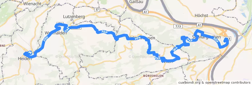Mapa del recorrido Bus 224: Heiden => St. Margrethen via Zelg, Walzenhausen de la línea  en Санкт-Галлен.