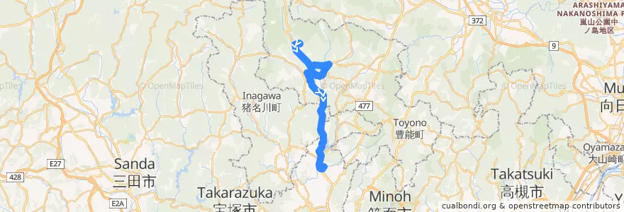 Mapa del recorrido 73: 能勢の郷→山下駅前 de la línea  en 日本.