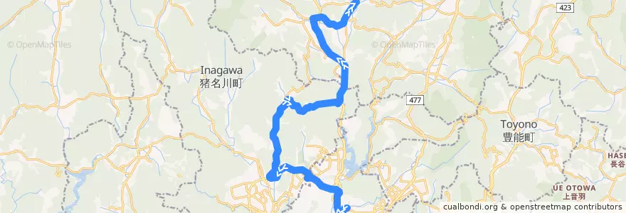 Mapa del recorrido 76: 山下駅前→能勢町宿野 de la línea  en Japon.