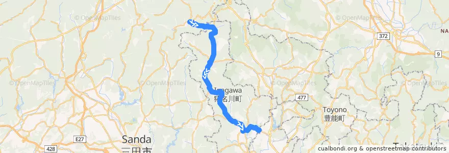 Mapa del recorrido 41: 後川→日生中央 de la línea  en 川辺郡.
