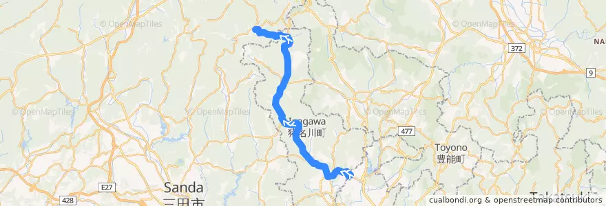 Mapa del recorrido 41: 日生中央→後川 de la línea  en 川辺郡.