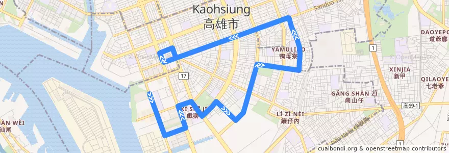 Mapa del recorrido 紅16(往程) de la línea  en Kaohsiung.