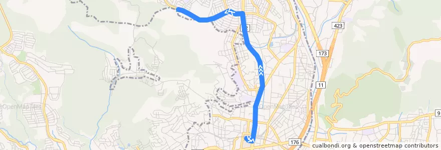 Mapa del recorrido 10: 阪急川西能勢口→南野坂二丁目 de la línea  en 川西市.