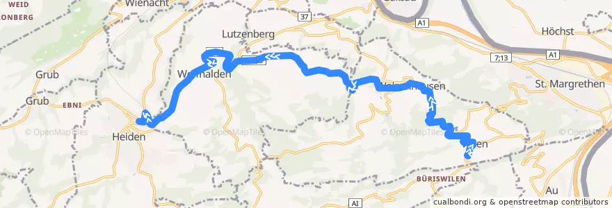 Mapa del recorrido Bus 224: Platz, Wilen => Heiden via Walzenhausen, Zelg de la línea  en Vorderland.
