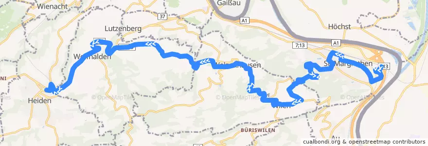Mapa del recorrido Bus 224: St. Margrethen=> Heiden via Walzenhausen, Zelg de la línea  en San Gallo.