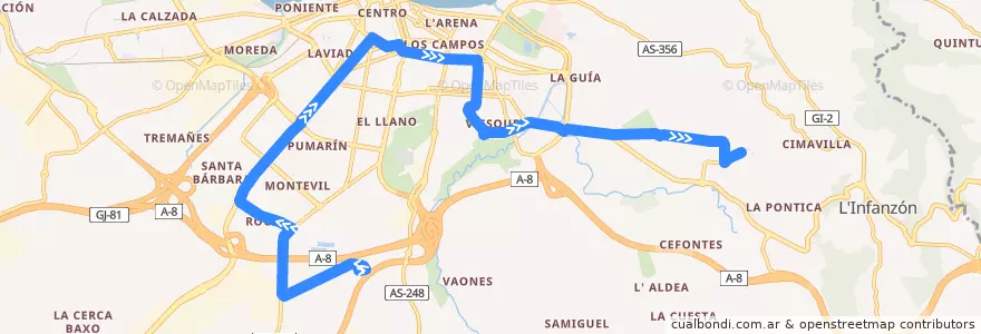Mapa del recorrido Linea 15 Nuevo Roces - Hospital Cabueñes de la línea  en Gijón/Xixón.