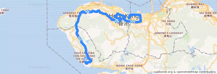 Mapa del recorrido 城巴40M線 Citybus 40M (華富 Wah Fu → 灣仔（北）（政府總部） Wan Chai (North) (Central Government Offices) (假日 holidays)) de la línea  en جزیره هنگ کنگ.