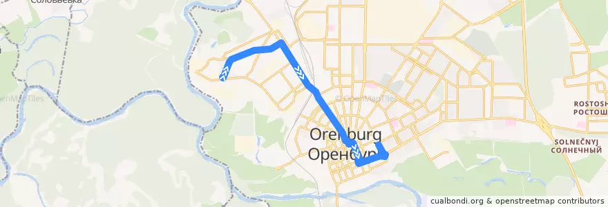 Mapa del recorrido Троллейбус №2: Завод РТИ - улица Маршала Жукова de la línea  en городской округ Оренбург.