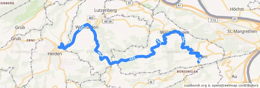 Mapa del recorrido Bus 225: Platz, Wilen => Heiden via Walzenhausen, Lachen de la línea  en Vorderland.