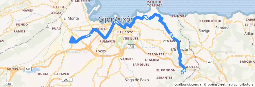 Mapa del recorrido Linea 25 - Tremañes - Infanzon de la línea  en Gijón/Xixón.