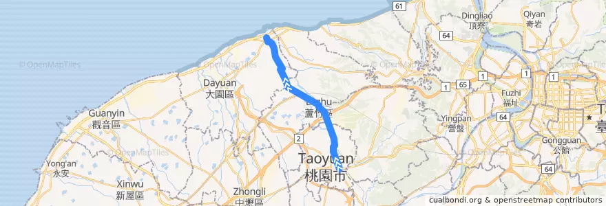 Mapa del recorrido 5022 桃園-竹圍 (經南崁) (往程) de la línea  en Taoyuan.