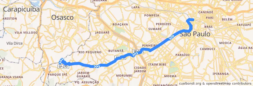 Mapa del recorrido 7458-10 Estação da Luz de la línea  en São Paulo.