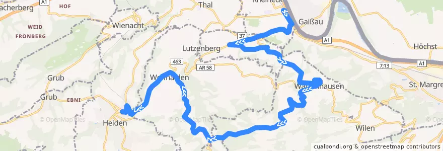 Mapa del recorrido Bus 223: Rheineck - Heiden (Abendbus) via Walzenhausen, Lachen de la línea  en Санкт-Галлен.