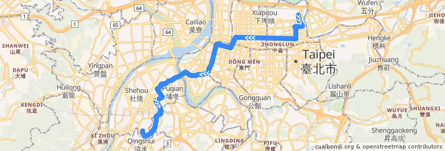 Mapa del recorrido 臺北市 604 板橋-民生社區(返程) de la línea  en Nuova Taipei.