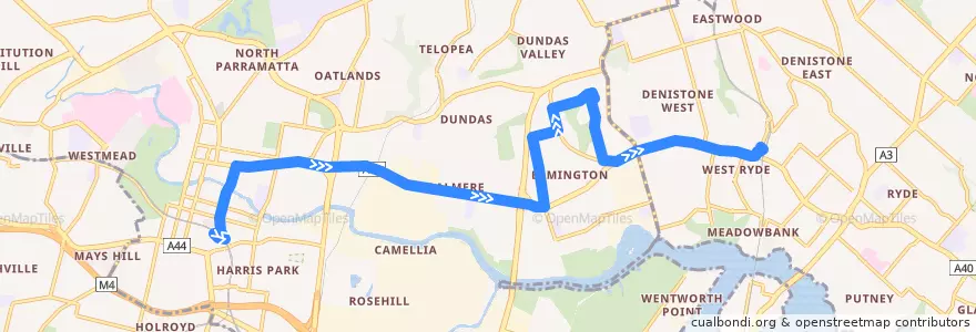 Mapa del recorrido West Ryde de la línea  en City of Parramatta Council.