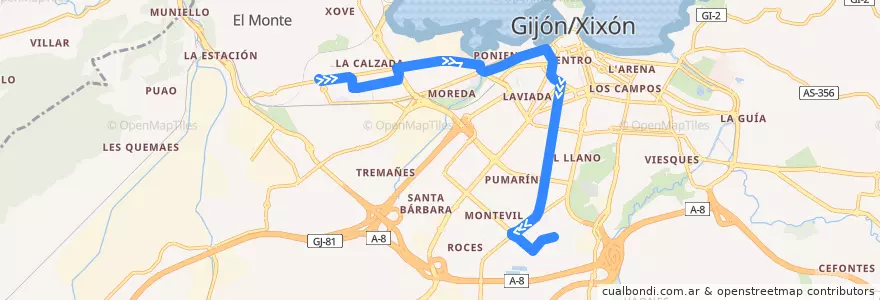 Mapa del recorrido Linea 12 Cerillero - Contrueces de la línea  en Gijón/Xixón.