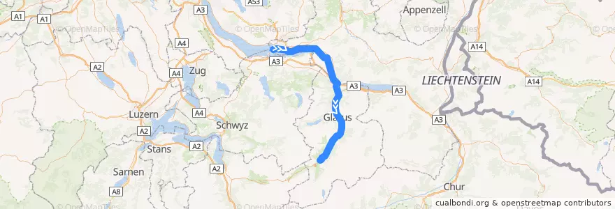 Mapa del recorrido S6: Rapperswil => Linthal de la línea  en Suiza.