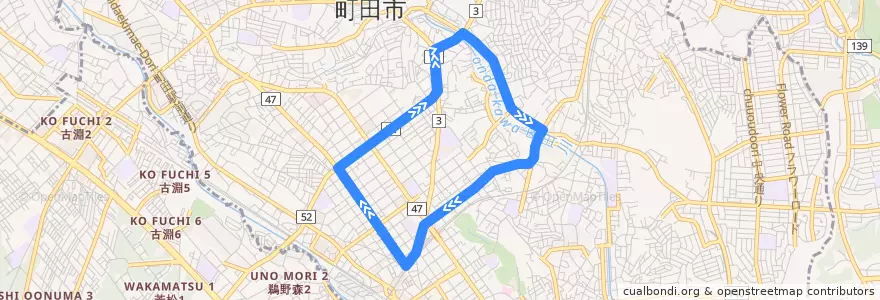 Mapa del recorrido 町田51系統 de la línea  en 町田市.