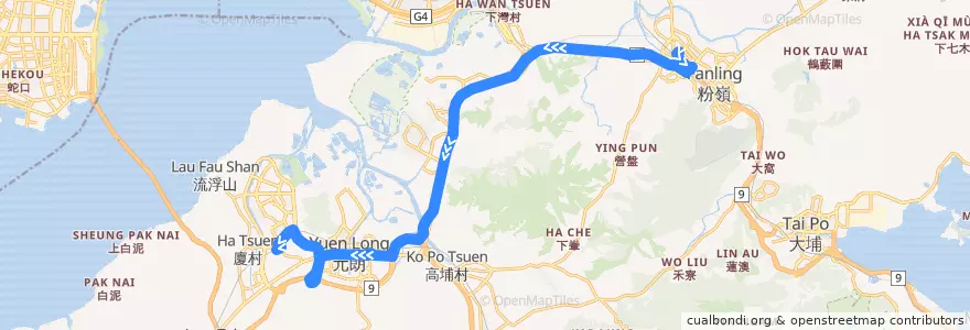 Mapa del recorrido 九巴276P線 KMB 276P (上水 Sheung Shui → 天水圍站 Tin Shui Wai Station) de la línea  en New Territories.