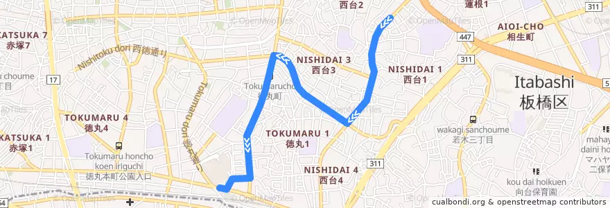 Mapa del recorrido 東練80 de la línea  en 板橋区.