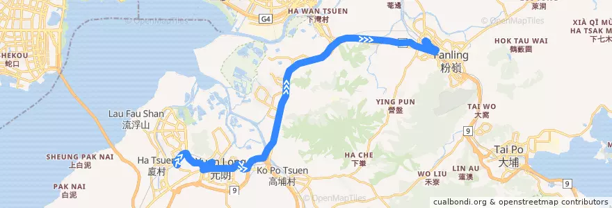 Mapa del recorrido 九巴276P線 KMB 276P (天水圍站 Tin Shui Wai Station → 上水 Sheung Shui) de la línea  en New Territories.