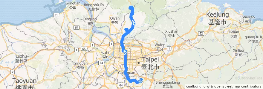 Mapa del recorrido 臺北市 109假日公車 萬芳社區-陽明山 (往程) de la línea  en تایپه.