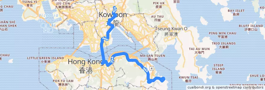 Mapa del recorrido Cross-harbour Bus 106 (Wong Tai Sin → Siu Sai Wan (Island Resort)) de la línea  en Nouveaux Territoires.
