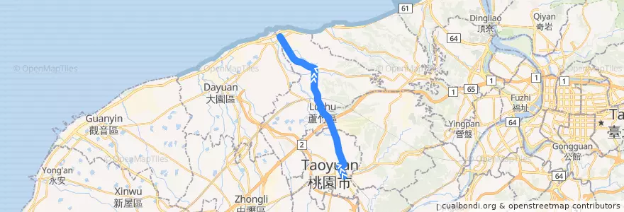 Mapa del recorrido 5021 桃園-下海湖 de la línea  en 桃園市.