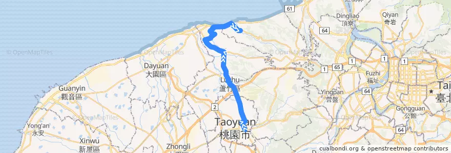 Mapa del recorrido 5020 桃園-下福 de la línea  en Taoyuan.