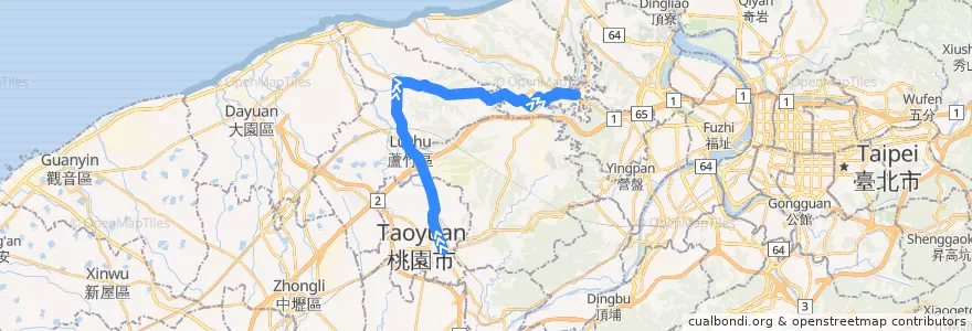 Mapa del recorrido 5071 桃園-竹林山寺 (經外社) de la línea  en Tayvan.