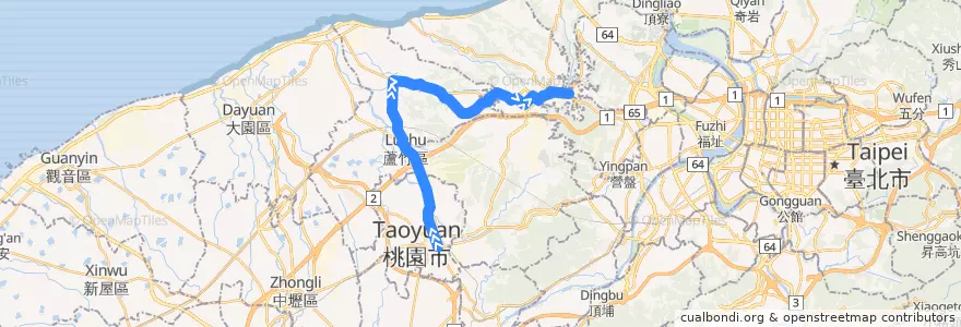Mapa del recorrido 5069 桃園-竹林山寺 (經赤塗崎) de la línea  en Taiwan.
