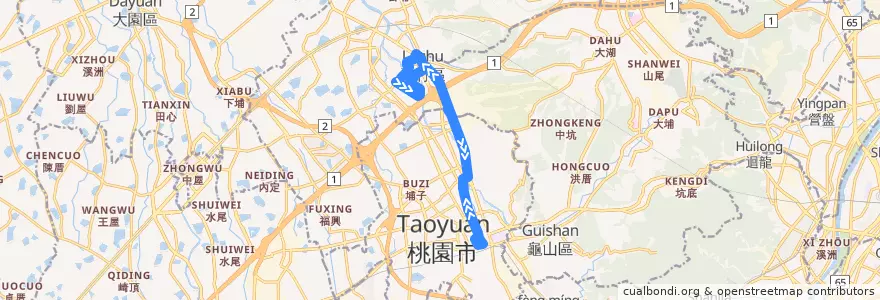 Mapa del recorrido 桃園公車 106 桃園-南崁 de la línea  en تاو يوان.
