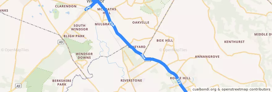 Mapa del recorrido Rouse Hill de la línea  en Sydney.